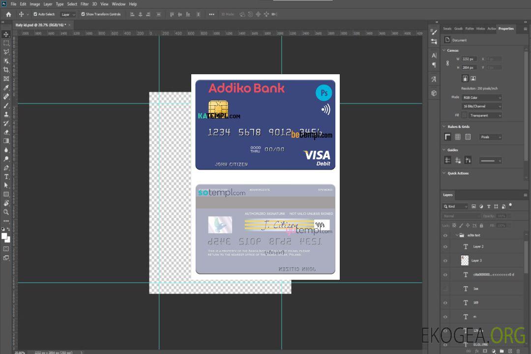 Modèle de carte de débit visa Slovénie Addiko Bank au format PSD template